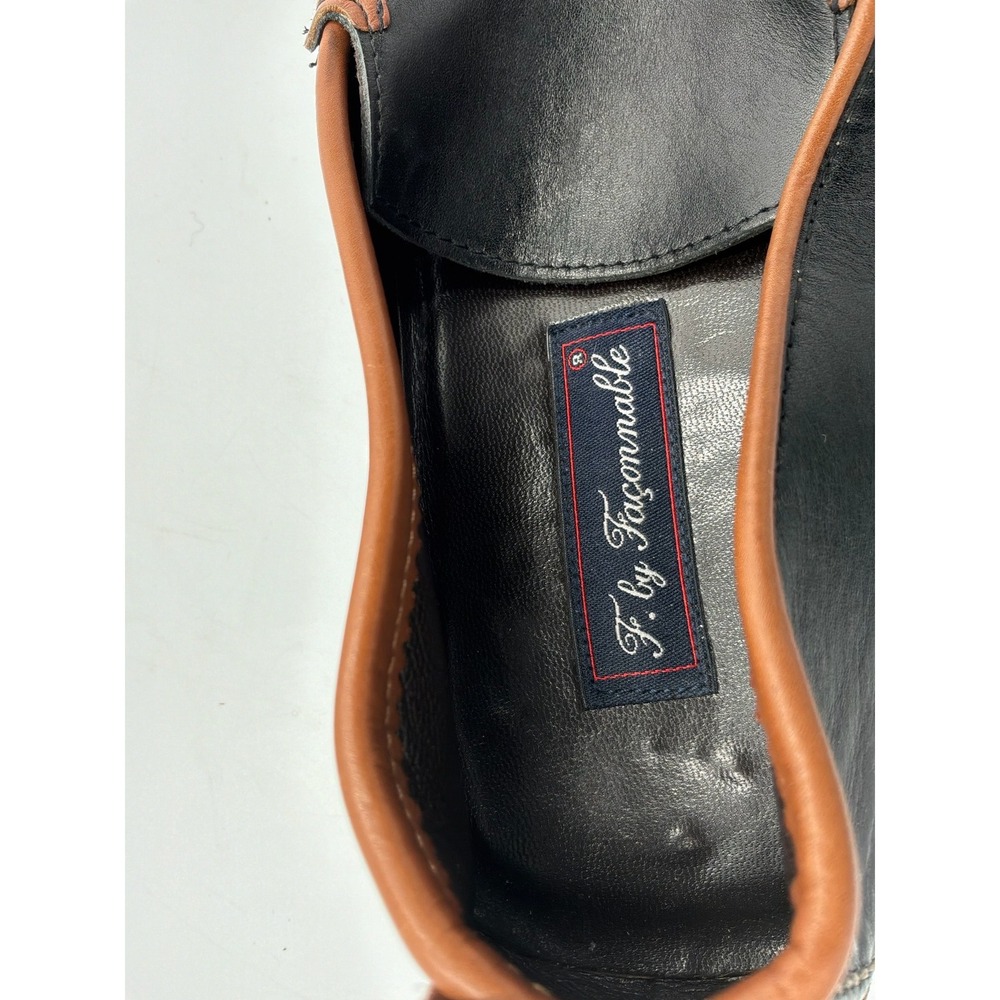 F. by Faconnable Black Brown Leather Loafers Square‎ Moc Toe Shoes Size 37 - Picture 8 of 11